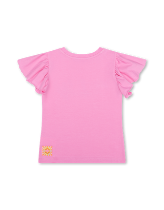 Fuchsia Tjancy Multicolor Logo Flutter Sleeve Tee
