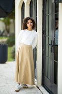 Tan Denim Paneled Skirt