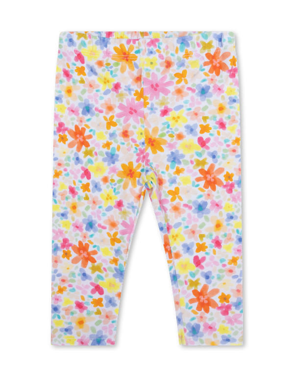 White Peppy Multicolor Flower Print Leggings