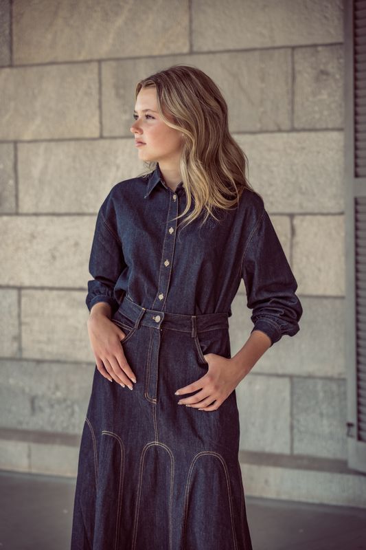 Blue Cropped Denim Shirt