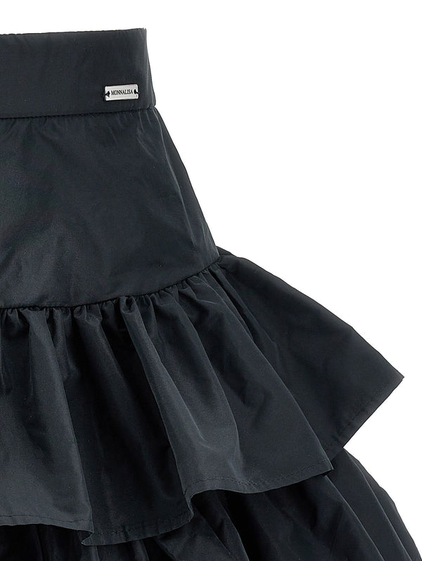 Black Taffeta Flounced Skirt