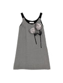 Cream and Black Herringbone 3D Flower Jumper Dress