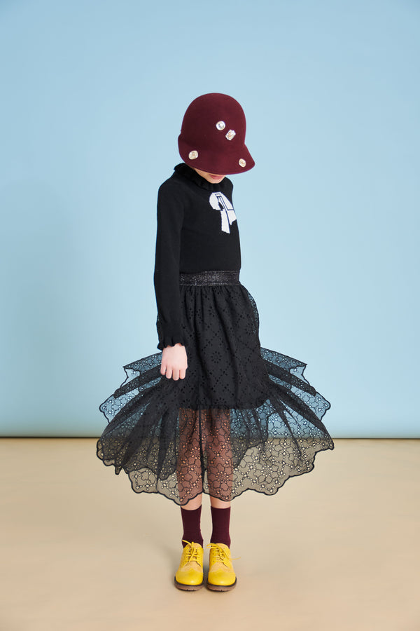 Black Embroidered Chiffon Skirt
