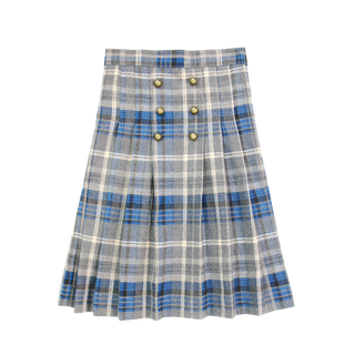 Grey and Navy Pleated Plaid Skirt