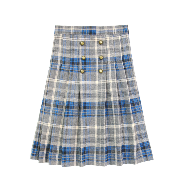 Grey and Navy Pleated Plaid Skirt
