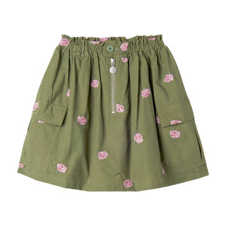Green Embroidered Ditsy Roses Skirt