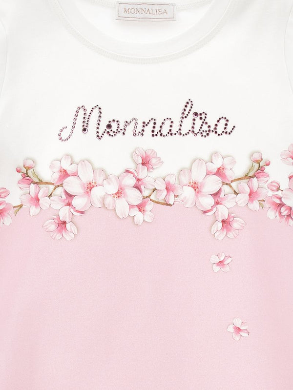 White and Pink Peach Flower Detail Tee