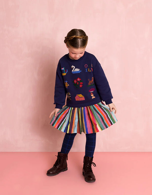 Multicolor Striped Drawstring Skirt