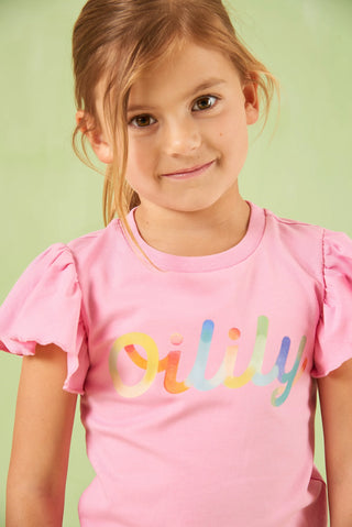 Fuchsia Tjancy Multicolor Logo Flutter Sleeve Tee