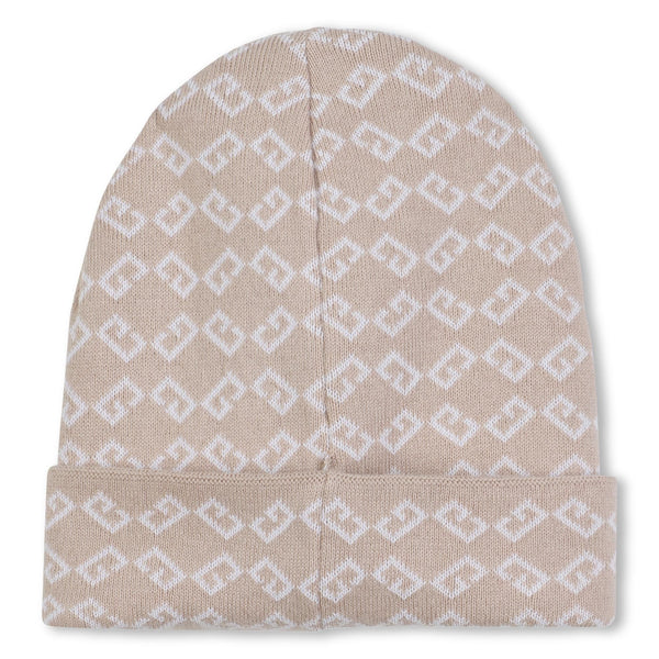 Cream Reversible Logo Knit Hat