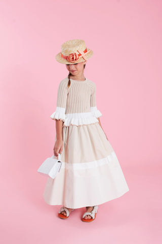 Beige and White Ruffled Knit Top