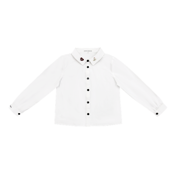 White Embroidered Collar Shirt