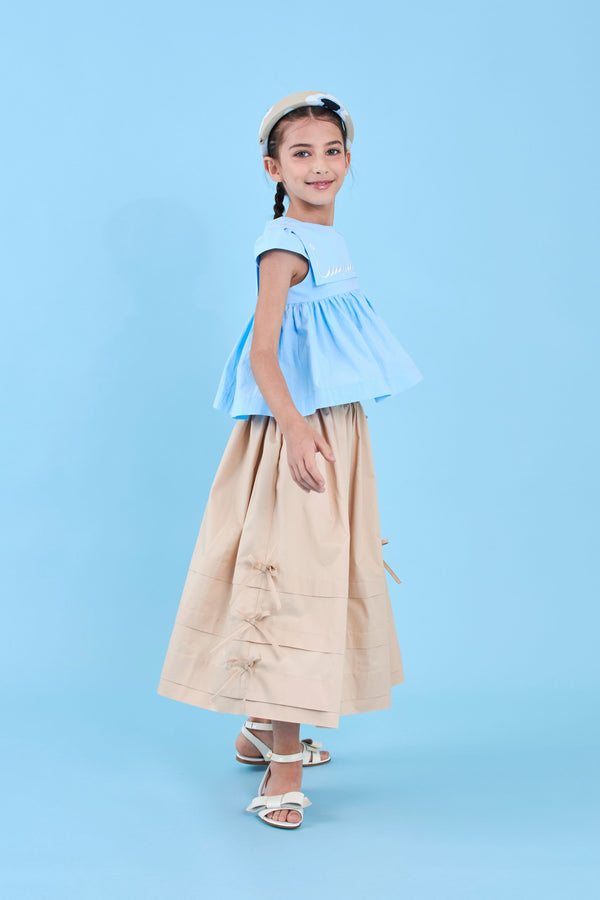 Beige Maxi Cotton Bow Skirt