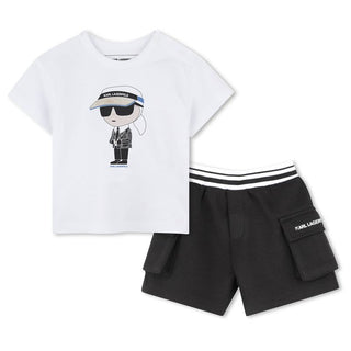 White and Black Tee & Shorts Ensemble