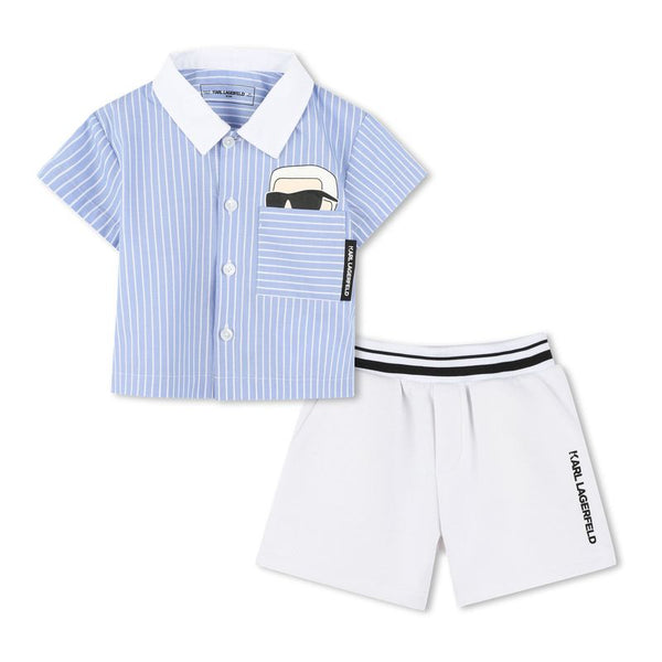 Blue and White Shirt & Shorts Ensemble