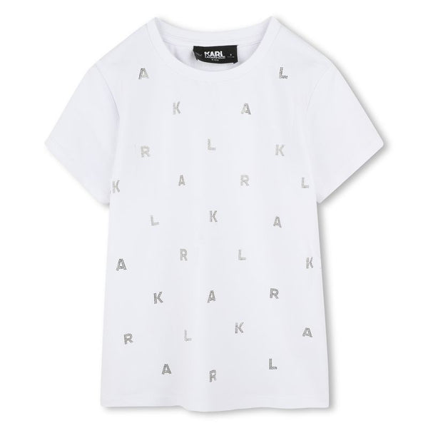 White Rhinestone Mini Logos Tee