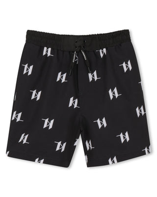 Black KL Allover Swim Trunk