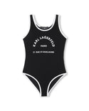 Black with White Trim Logo Swimsuit