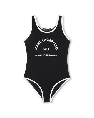 Black with White Trim Logo Swimsuit
