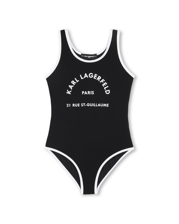 Black with White Trim Logo Swimsuit