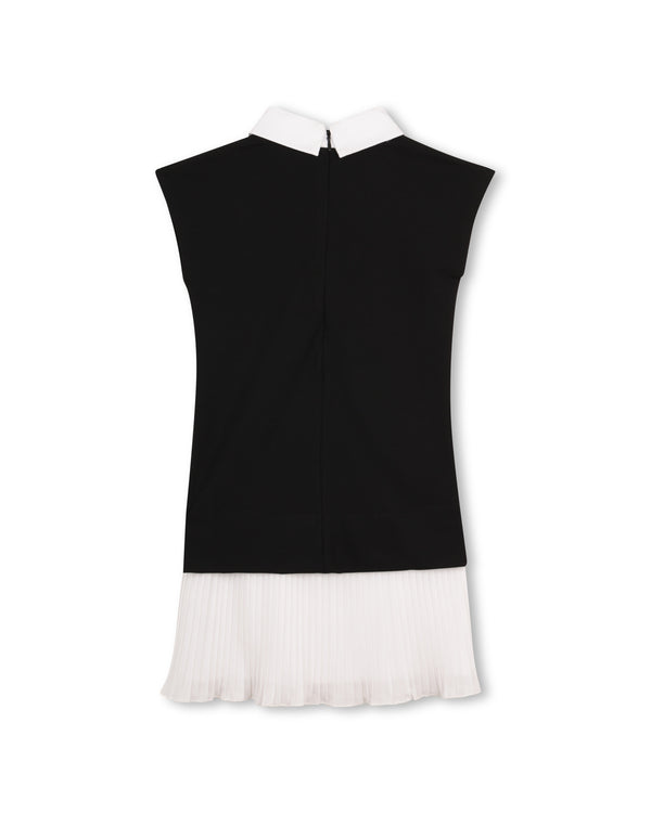 Black Neck Tie Pleated Hem Dress