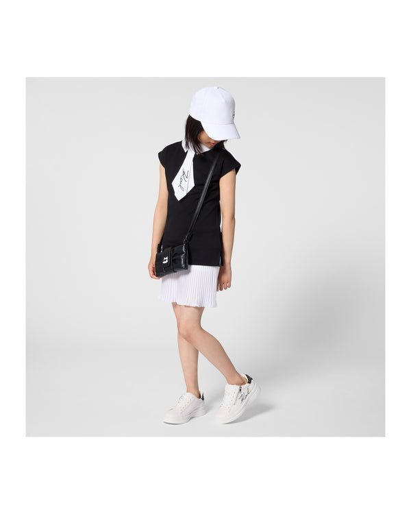 Black Neck Tie Pleated Hem Dress