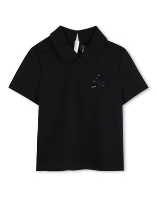 Black Sequin KL Collar Top