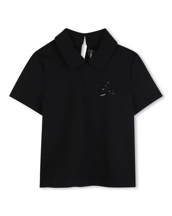 Black Sequin KL Collar Top