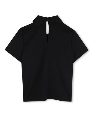 Black Sequin KL Collar Top