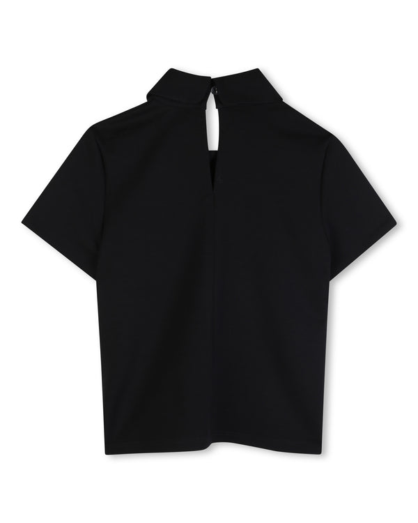 Black Sequin KL Collar Top