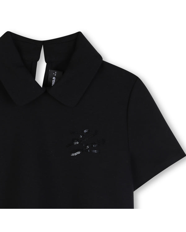 Black Sequin KL Collar Top