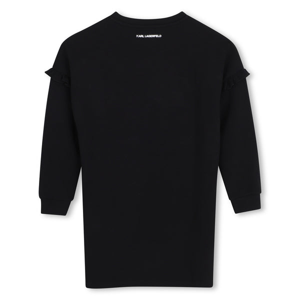 Black Ruffle Shoulder Sweatshirt Dress