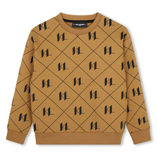 Light Brown Allover Logo Crewneck