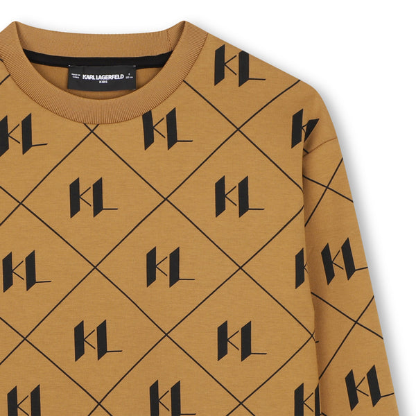 Light Brown Allover Logo Crewneck