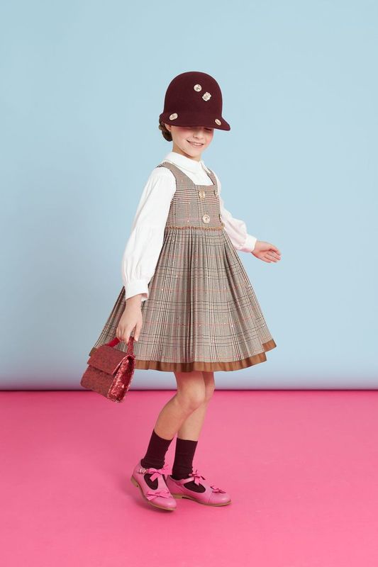Brown Plaid Button Jumper Dress