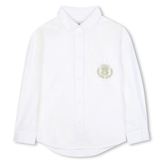 White Button Down Pocket Emblem Shirt