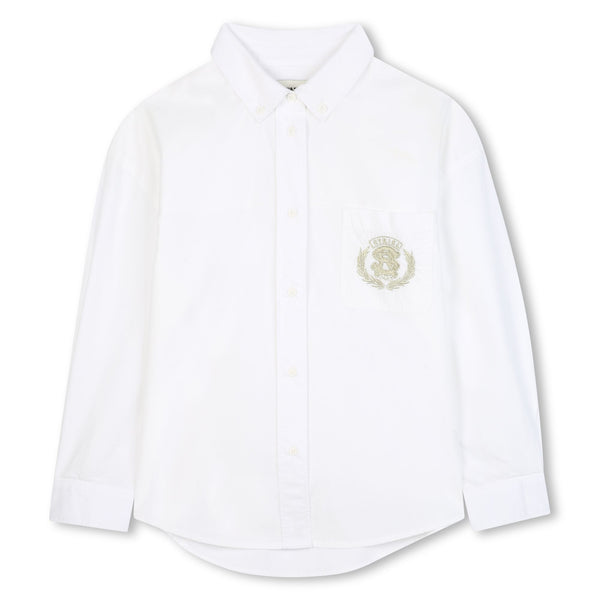 White Button Down Pocket Emblem Shirt