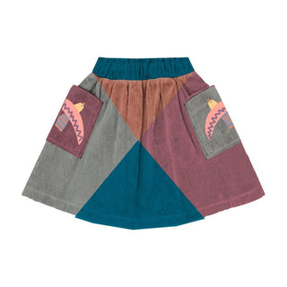 Multicolor Birds Patch Corduroy Skirt