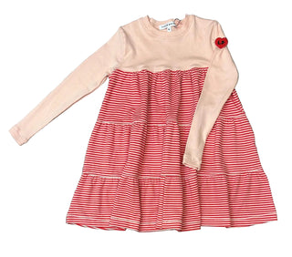 Coral and Pink Striped Varsity Long Sleeve Dress