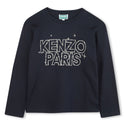 Navy Rhinestone Logo Long Sleeve Tee