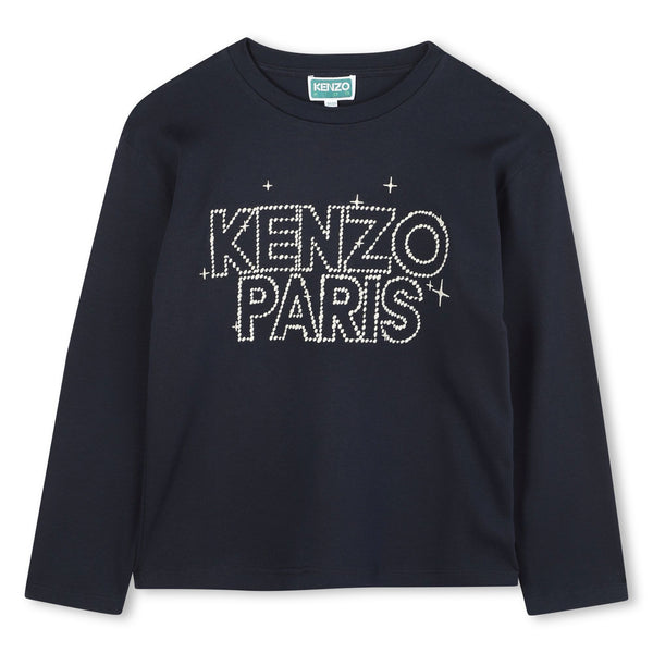 Navy Rhinestone Logo Long Sleeve Tee