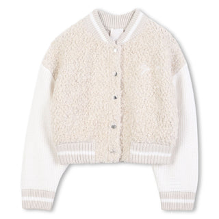 Cream Sherpa Varsity Jacket