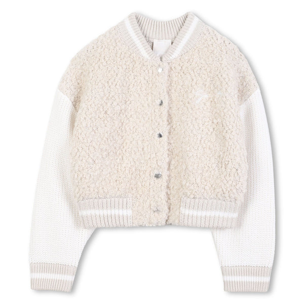 Cream Sherpa Varsity Jacket