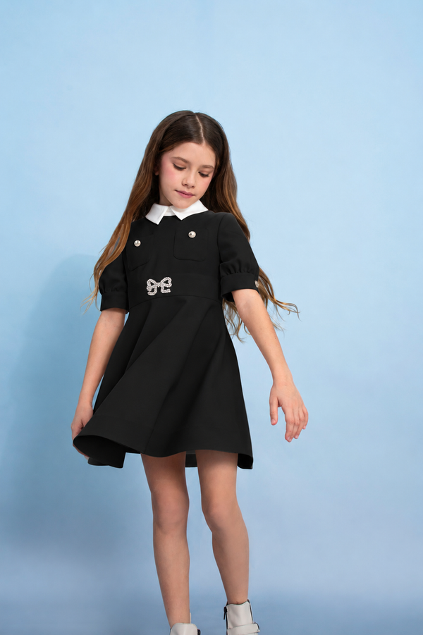 Black with White Collar Crepe Dress