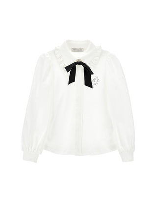 White Lavalliere Bow Blouse
