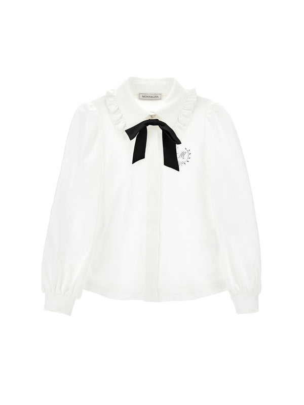 White Lavalliere Bow Blouse