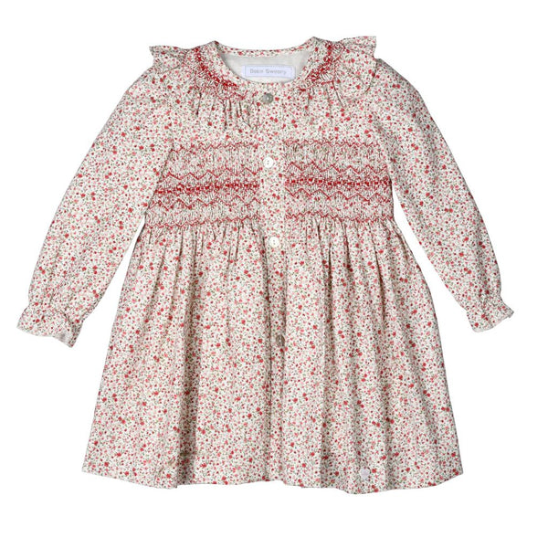 Ivory & Pink Floral Elsa Hand-Smocked Dress