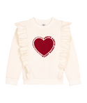 White with Red Heart Ruffle Crewneck
