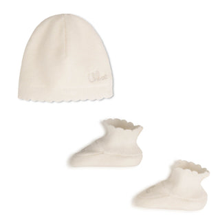 Off White Knitted Hat and Booties