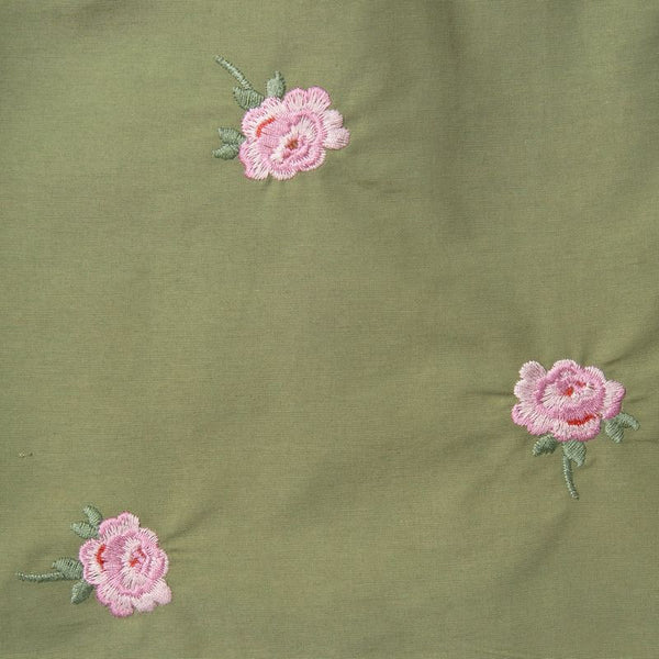 Green Embroidered Ditsy Roses Canvas Dress